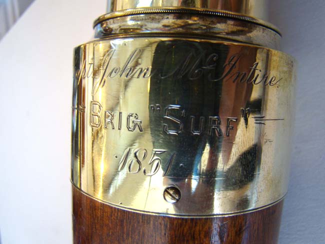 A fine 19th century Telescope inscribed  "Capt. John McIntire, BRIG SURF, 1851" — image 2